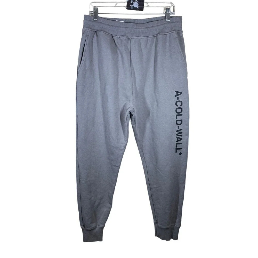 A-Cold-Wall‎ Sweatpants Men's XL Gray Solid Logo 100% Cotton Tapered Drawstring